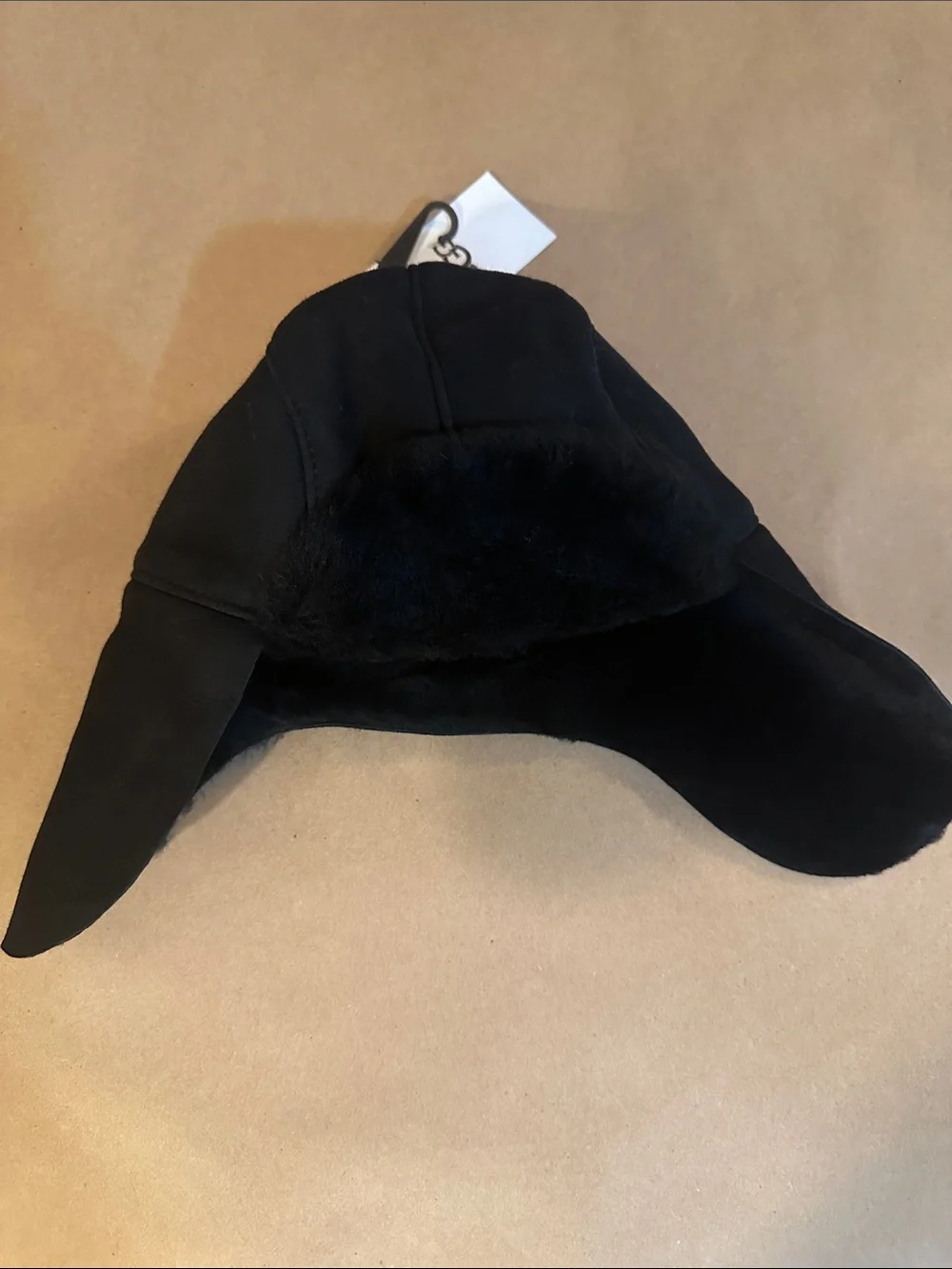 UGG Black Faux Fur Trapper Hat for Kids