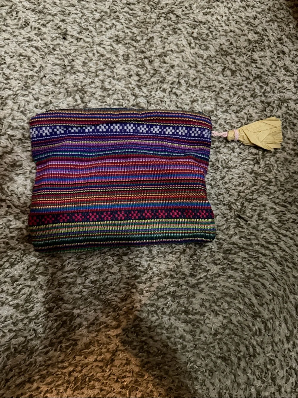 Striped Multicolor Woven Zip Pouch - Women Bags