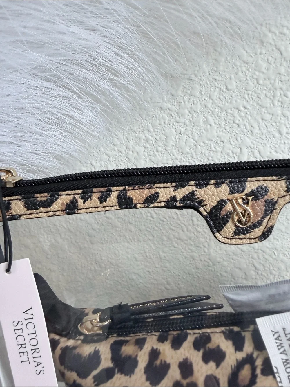 Victoria's Secret Leopard Print Clear Cosmetic Pouch Set - Tan, Black