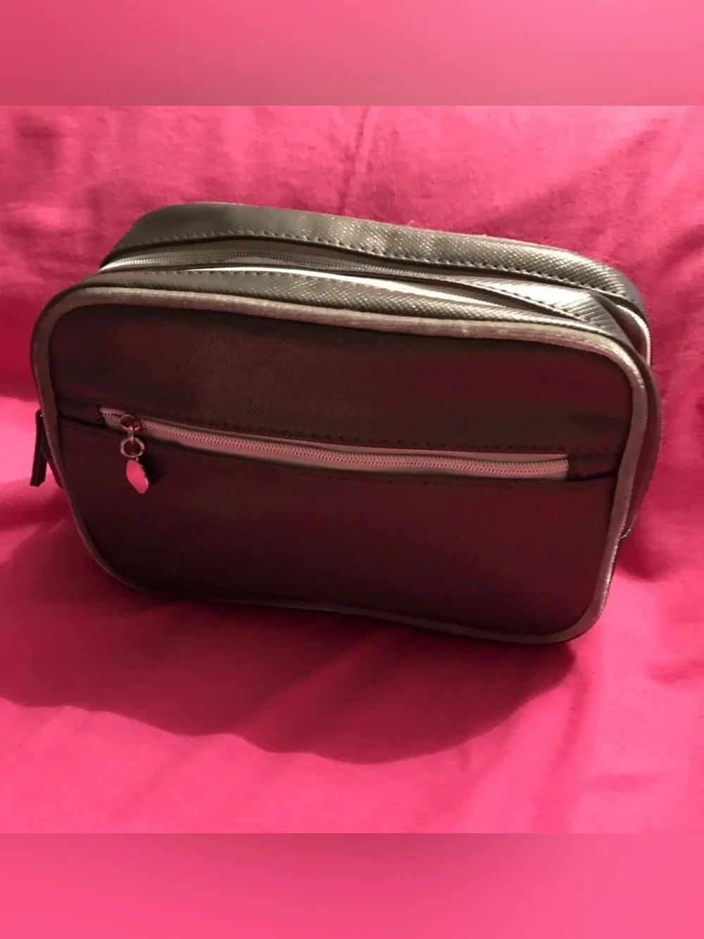 Lancôme Dark Gray Metallic Shimmer Cosmetic/Makeup Beauty Bag