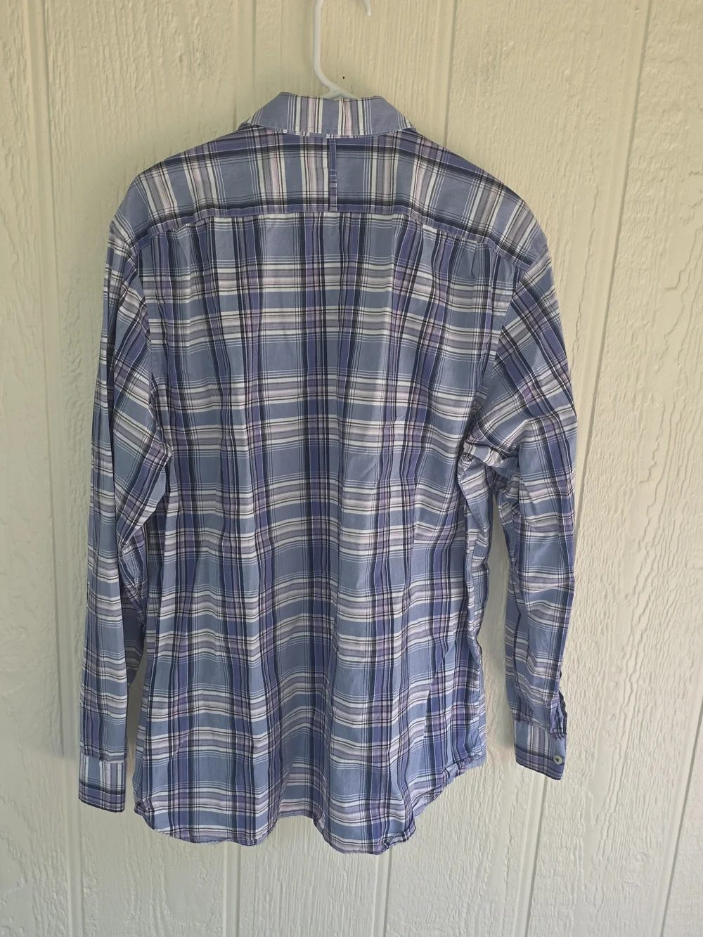 Men's Banana Republic Blue and Purple Plaid Button-Down Shirt, Size XL