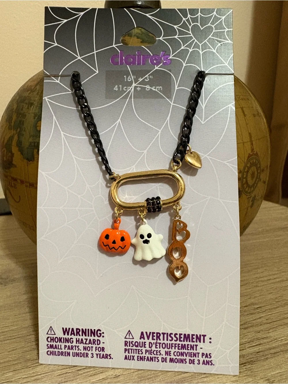 Claire's Gold & Black Halloween Pumpkin Ghost Charm Necklace 16