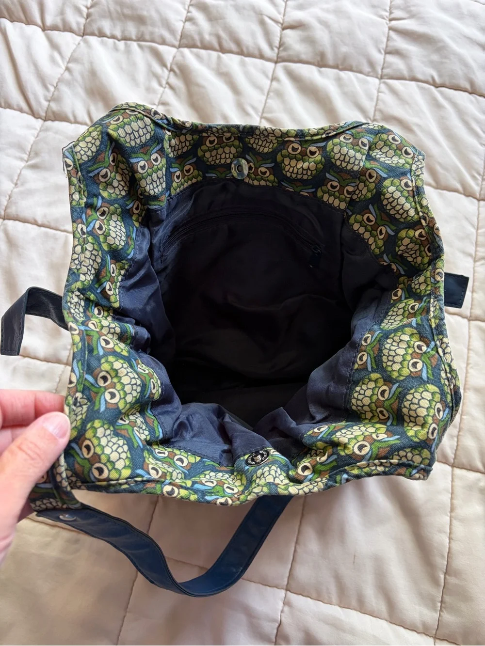 Owl-Print Blue & Green hobo bag