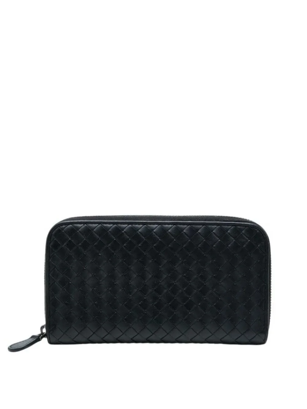 Bottega Veneta Intrecciato Zip Around Wallet Black Leather
