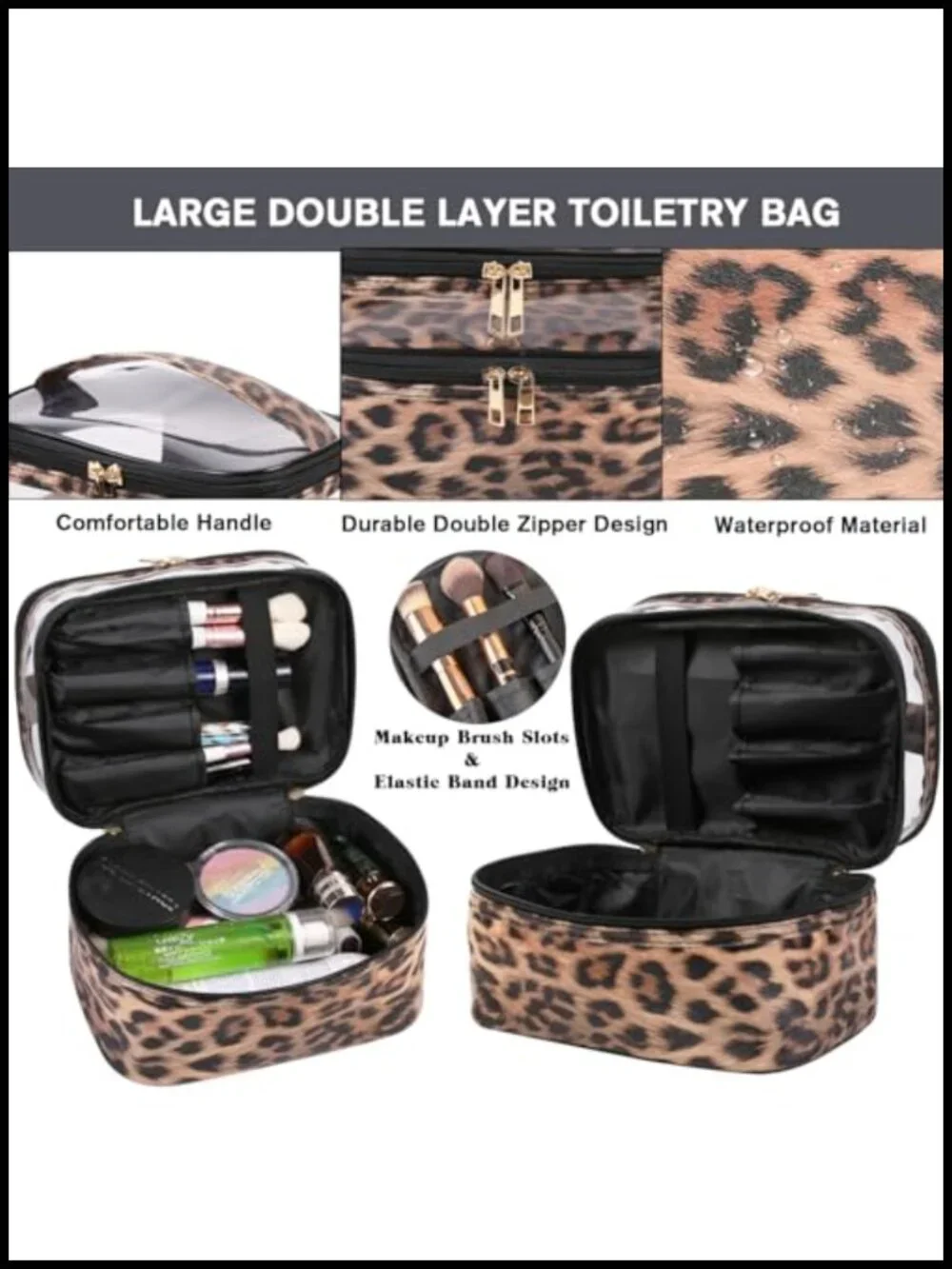 Waterproof Faux Leather Travel Toiletry Bag with Double Layer Organizer