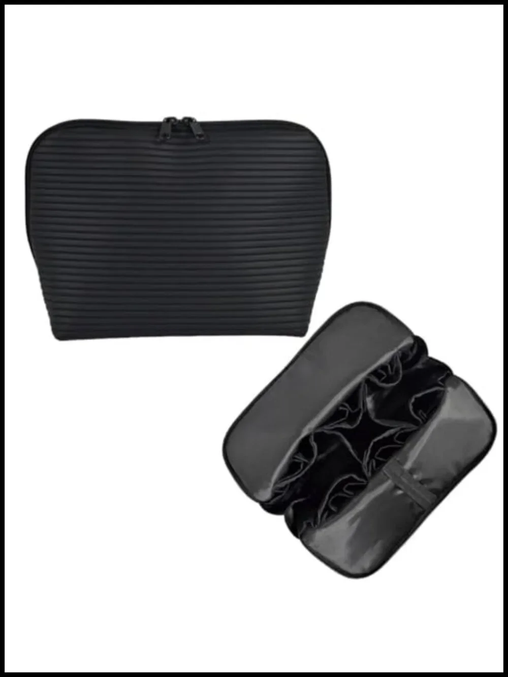 Large Waterproof Travel Makeup Bag with Brush Holders, Fold-Down Organizer