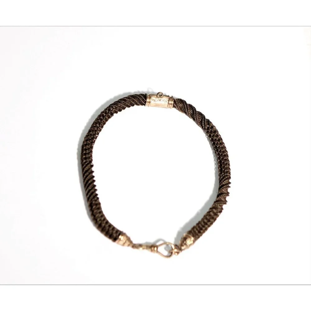 Mourning Hair Watch Fob Chain Antique Victorian Memento Mori Gold Woven Keepsake