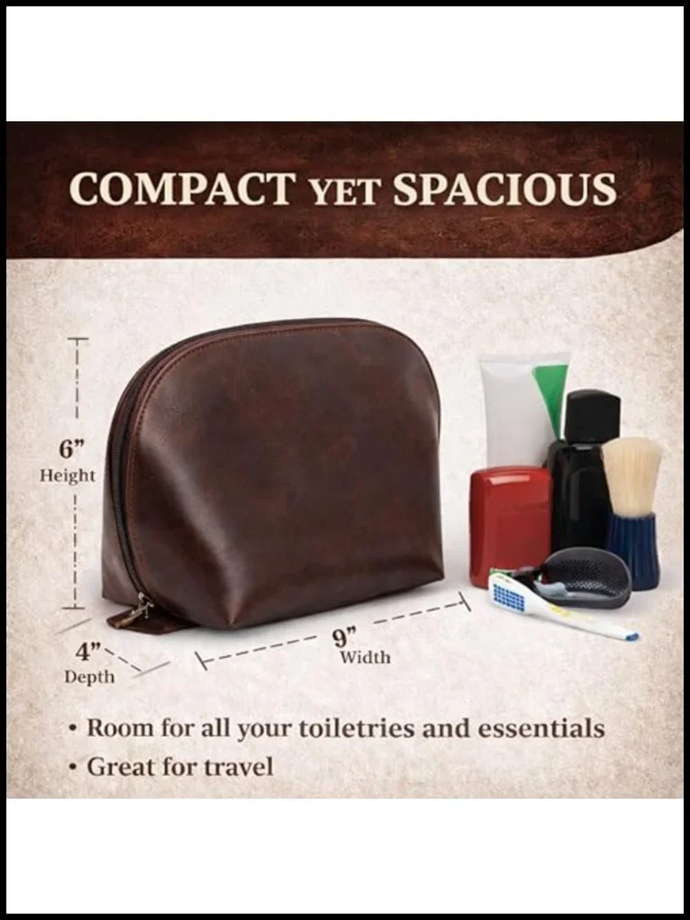 Genuine Leather Toiletry Bag Organizer Dopp Kit with YKK Zipper