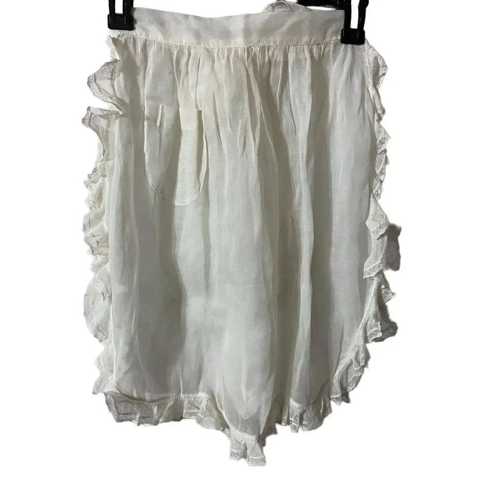 #5734 Womens White Sheer Lace Half Hostess Apron rust stains
