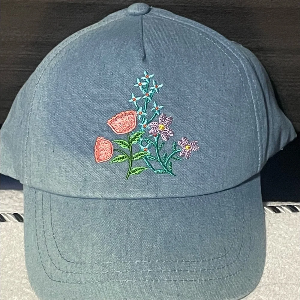 🔴 3/$12‎ Wonder Nation Girl’s Floral Embroidered Denim Baseball Cap! NWT!