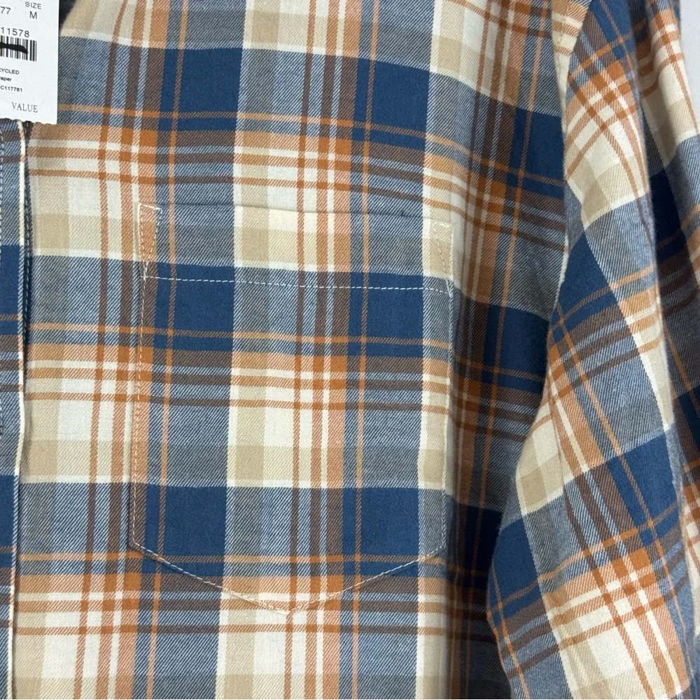 J.Crew Plaid Button Down Shirt Medium Blue Tan‎ Flannel Long Sleeve NWT