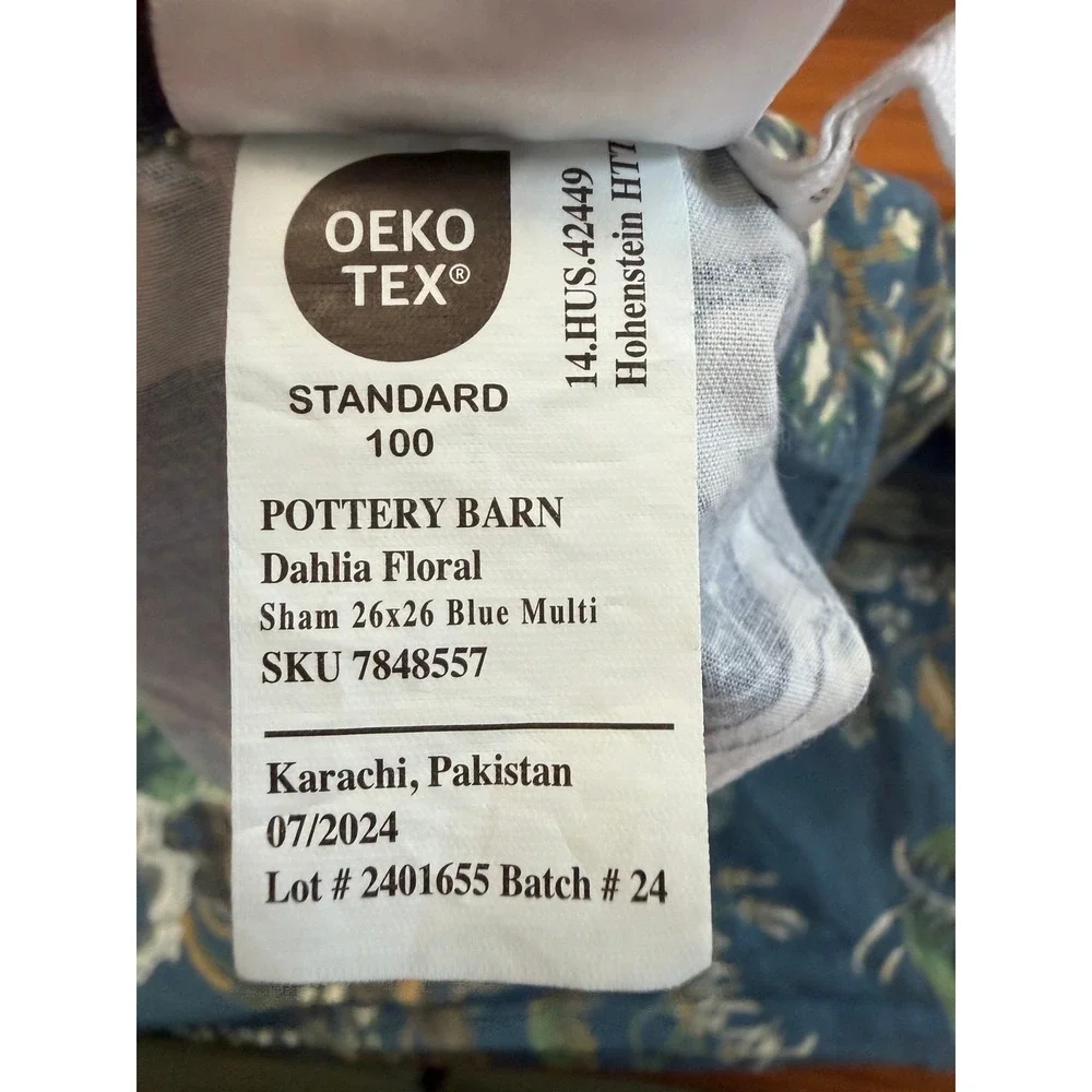 Pottery Barn Dahlia Floral Euro Sham 26x26 Blue Multi Floral Print Cotton