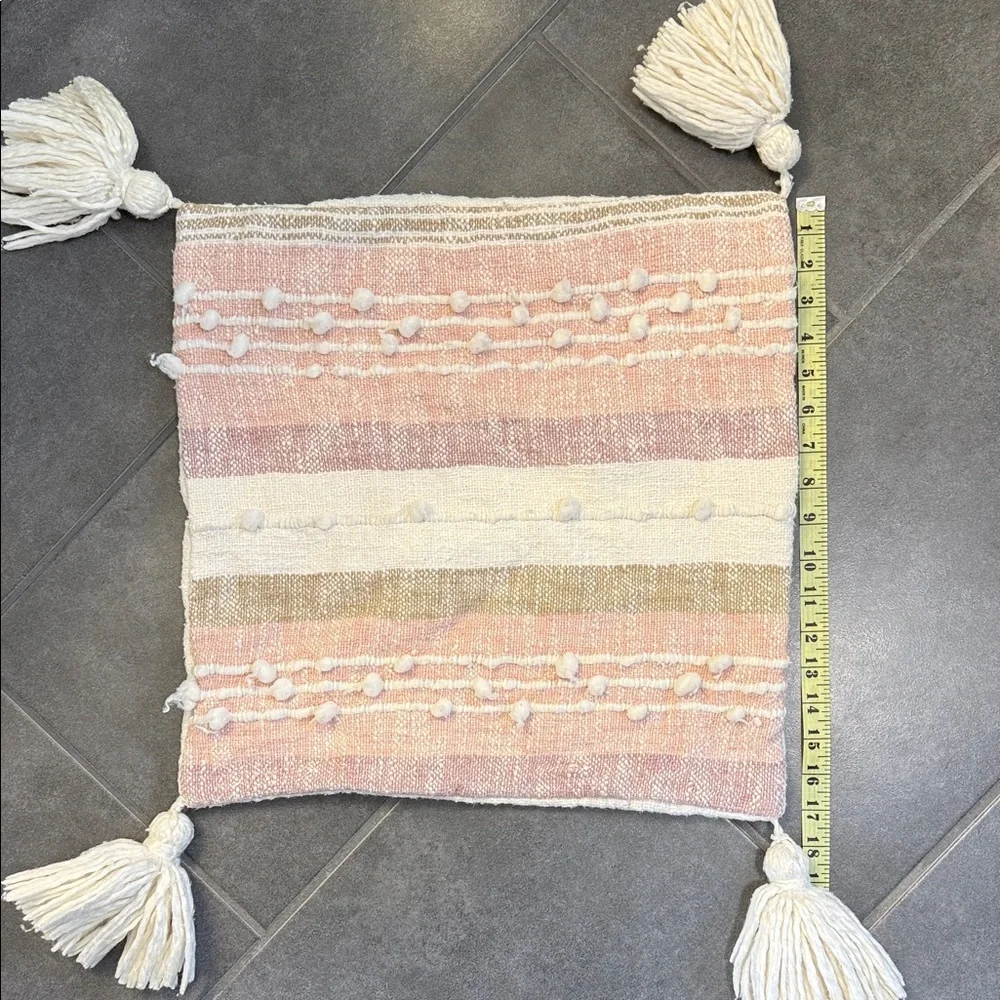 Boho Pink and Cream Throw Pillow with Tassels