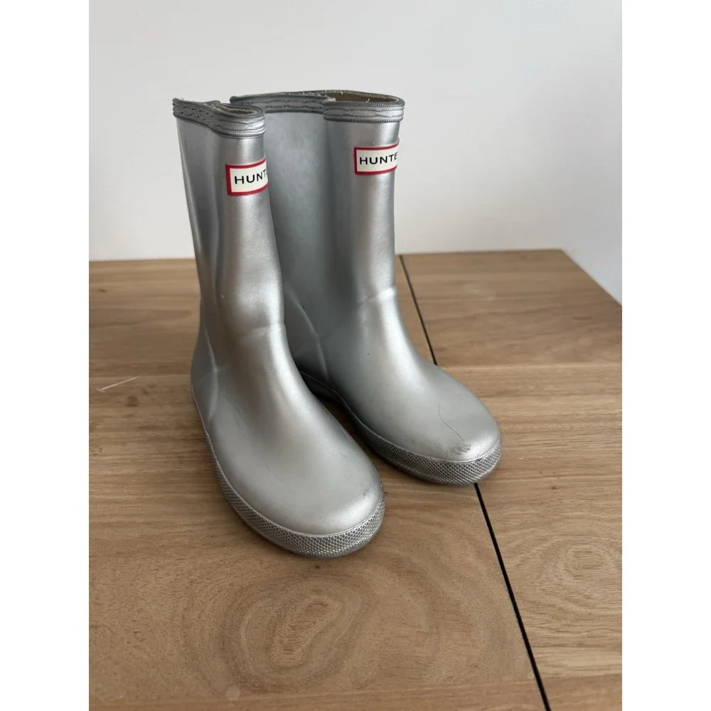Hunter Kids First Classic Silver Rain Boots Waterproof Rubber Size 11 Toddler