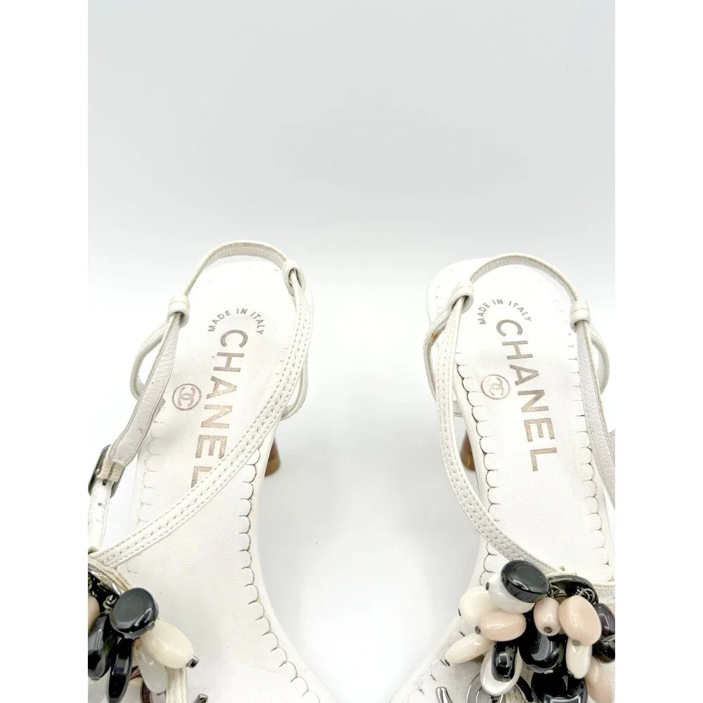 CHANEL white leather