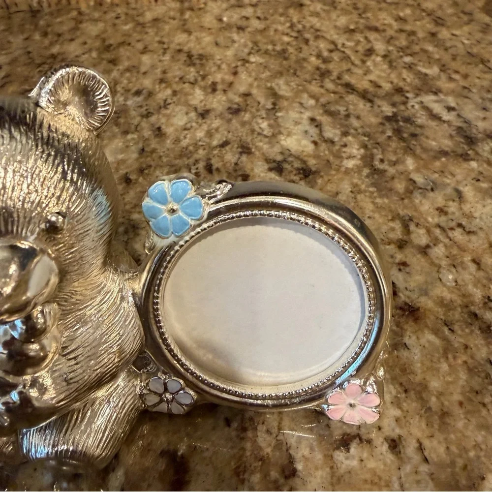 Vintage Oneida Silver Plate Teddy Bear Baby Bank Picture Frame Made in Japan