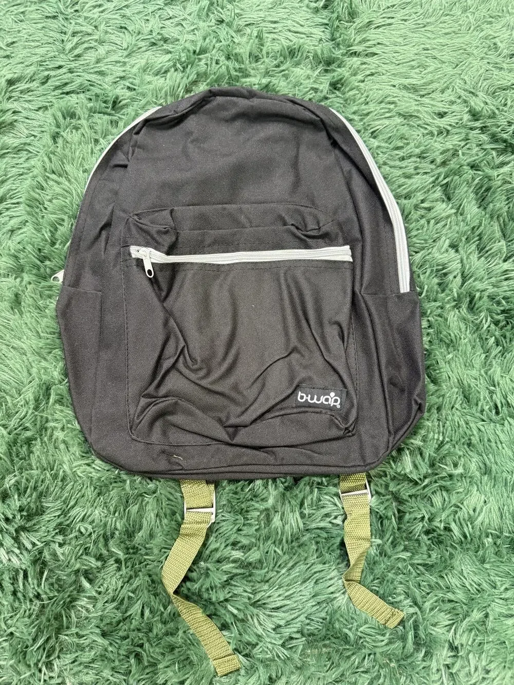 b-wada Black Compact Backpack Small Daypack with Olive Green Accents Adjustable