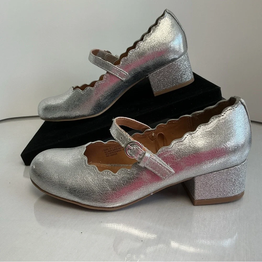 Dolce Vita DV Girls Scallop Mary Jane Heels Silver Size 2