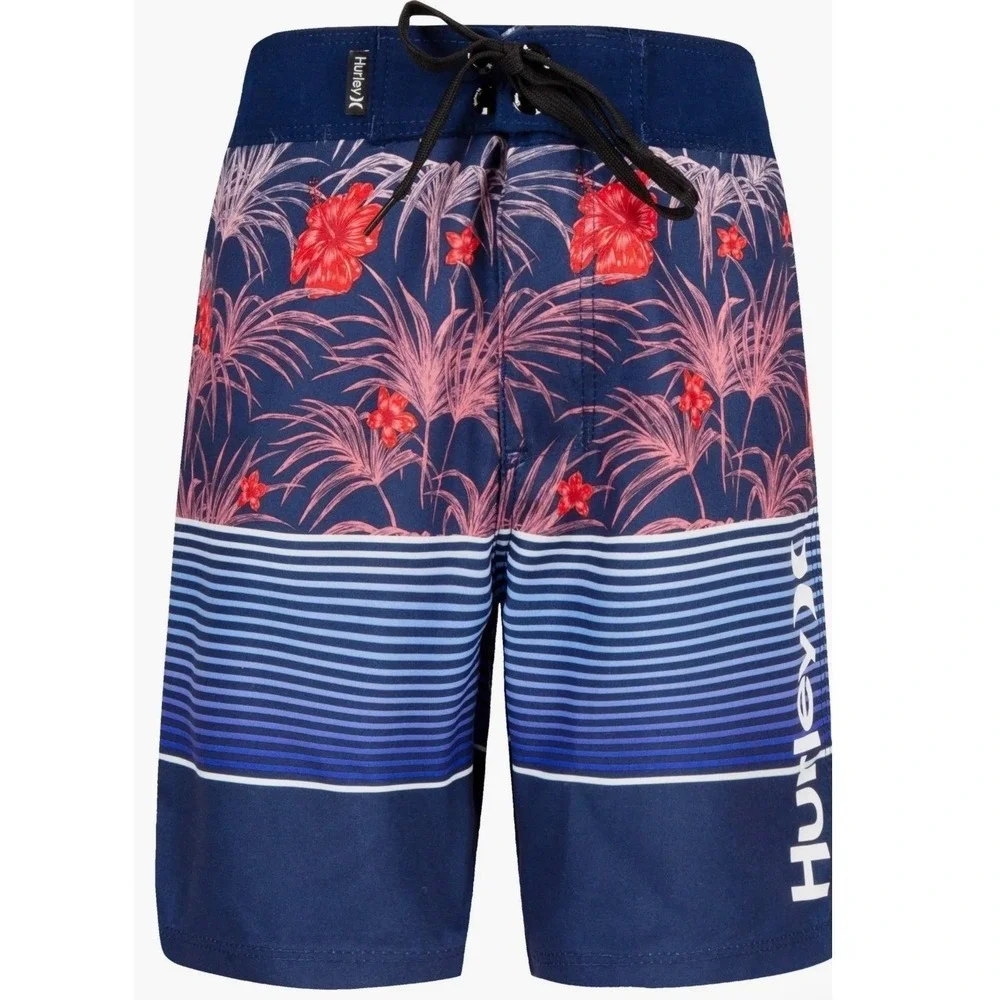 Hurley‎ Boys Floral Stripe Swim Trunks Surf Skater Coastal Size 18 Waist 29 NWT