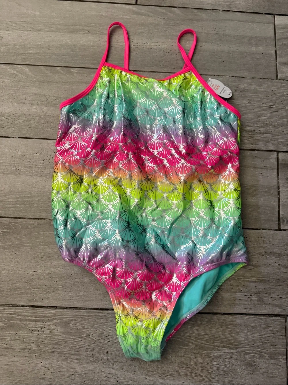 wonder nation Bright Rainbow Shell-Print One-Piece Swimsuit with Hot Pink Trim