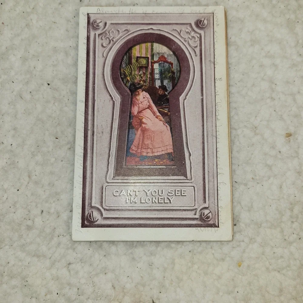Antique Romantic Postcard Cant You See‎ Im Lonely Keyhole Woman c1910 Mailed