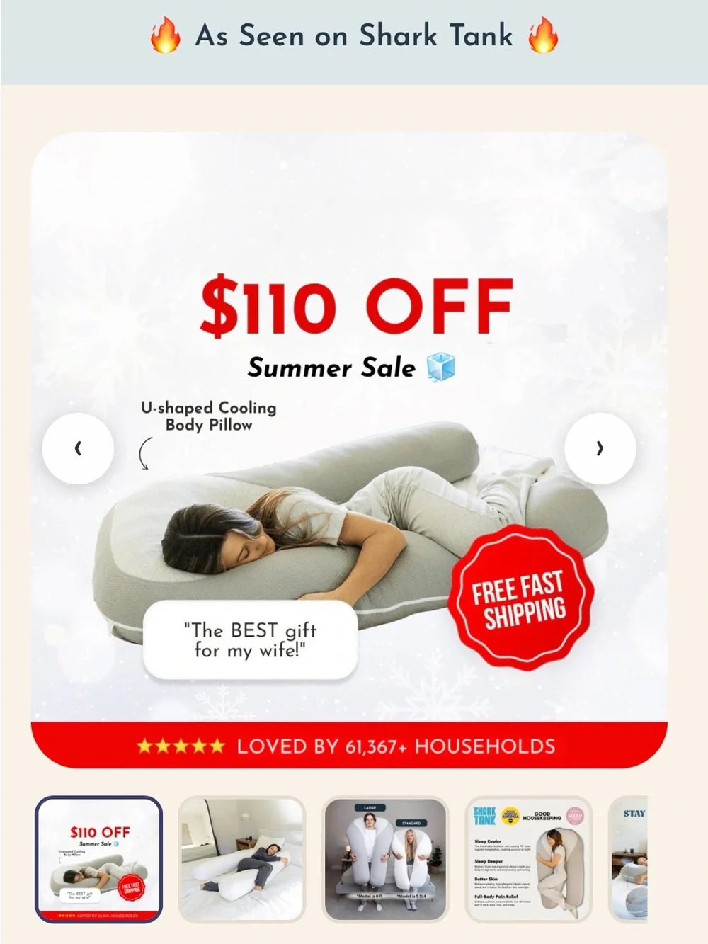 U-Shaped Cooling Body Pillow in Light Gray