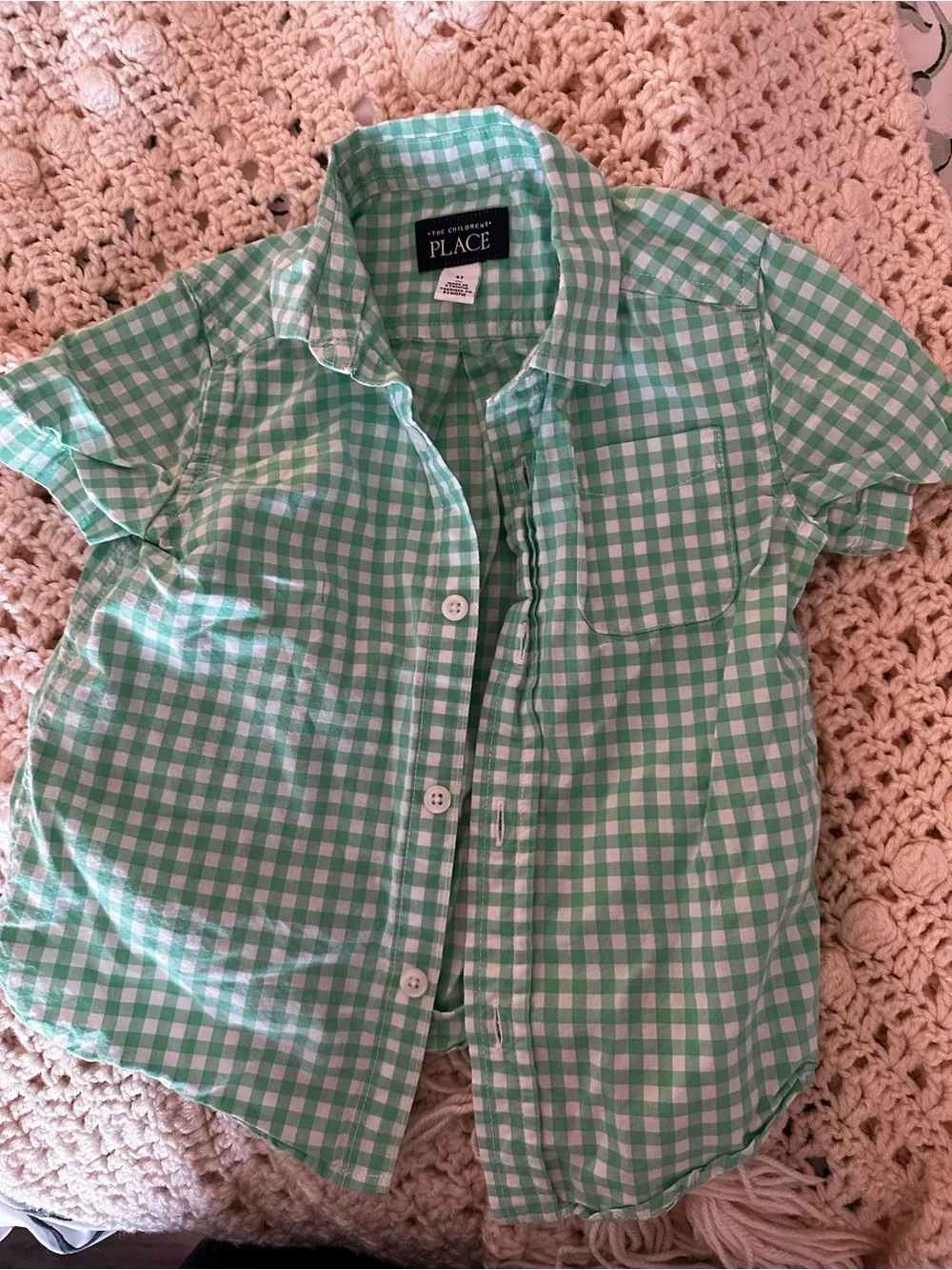 The Children's Place Boys Green Gingham Button-Up Shirt