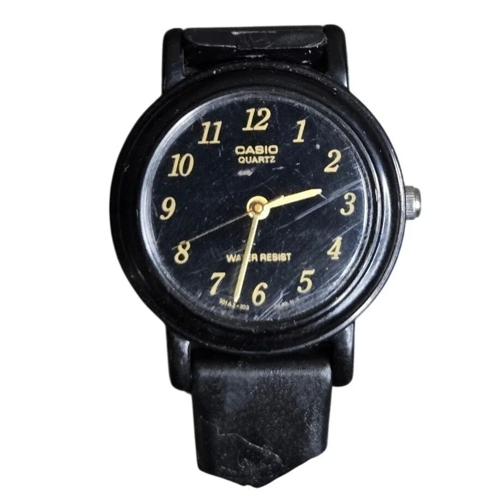 Casio LQ-139 Black & Gold Dial Resin Quartz Watch Water Resistant Japan 705