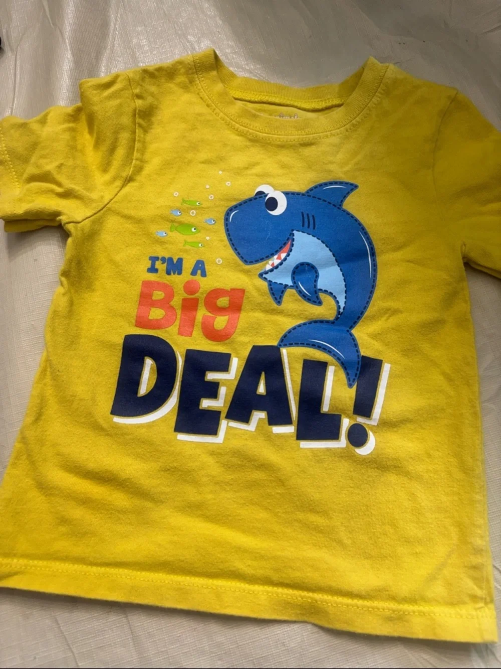 🟢10/$10 - Yellow Kids Tee with Blue Shark 