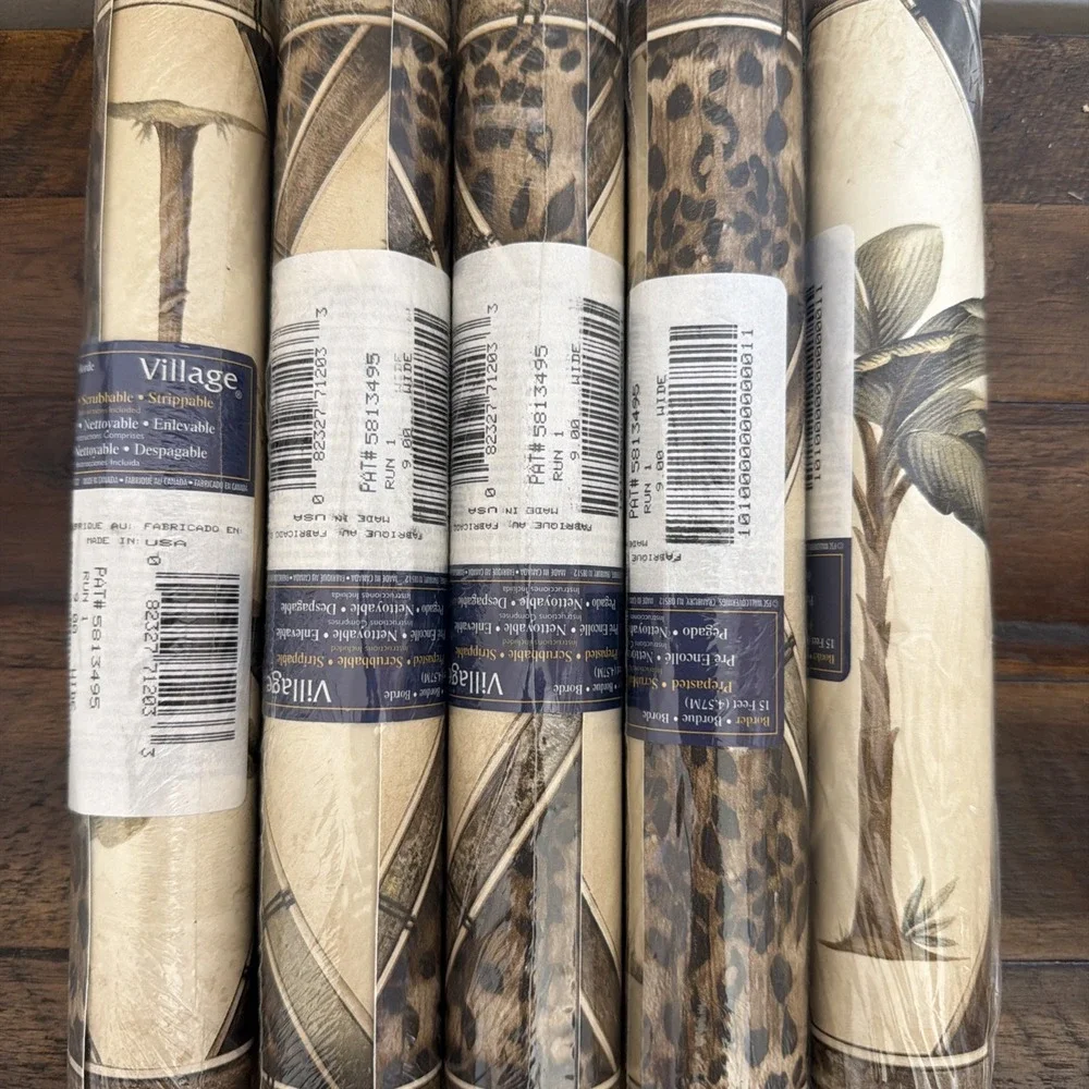 Tropical Tuscany Palm Tree Leopard Diamond Bamboo Frame Wallpaper Border 9