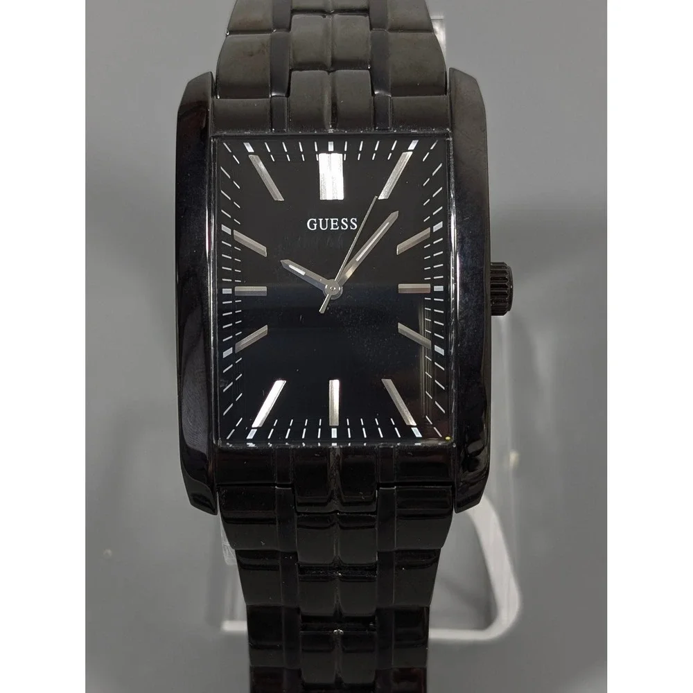 Guess Steel Watch Black‎ Metallic Rectangle Face Link Band Working Fits 6.75