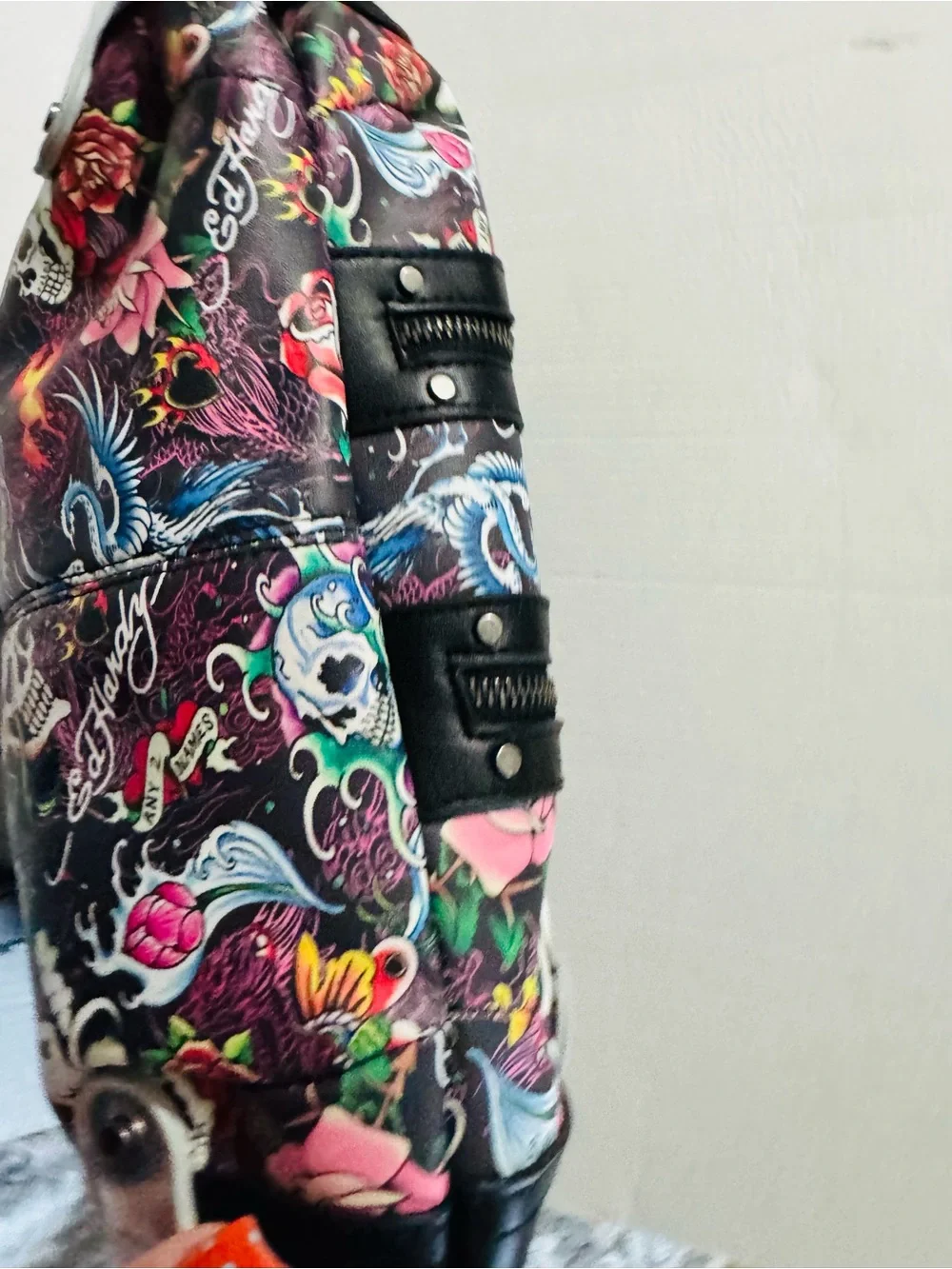 Ed Hardy embellished Black Floral Skull Tote Bag BNWT