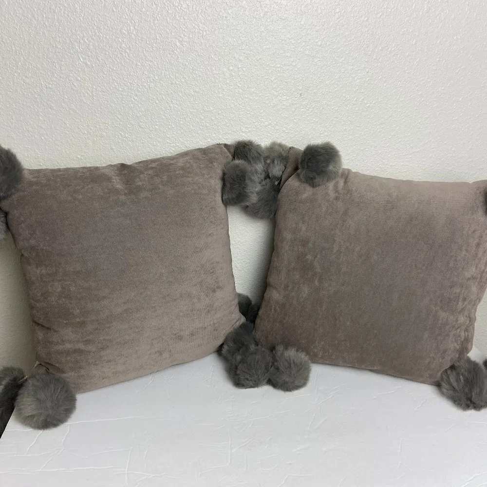 Pier 1 Set 2 pc Pillows Pom pom  Gray