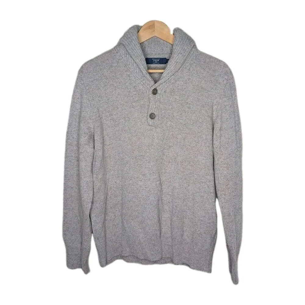 J.Crew Men's 100% Lambswool Sweater - Cozy Pullover with Shawl Collar Size Med