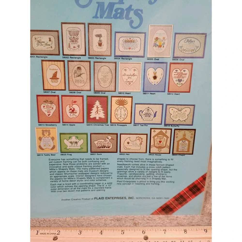 Vintage 1983 Millie's‎ Shapely Mats Plaid Owl Cross Stitch Floral Mat 58008