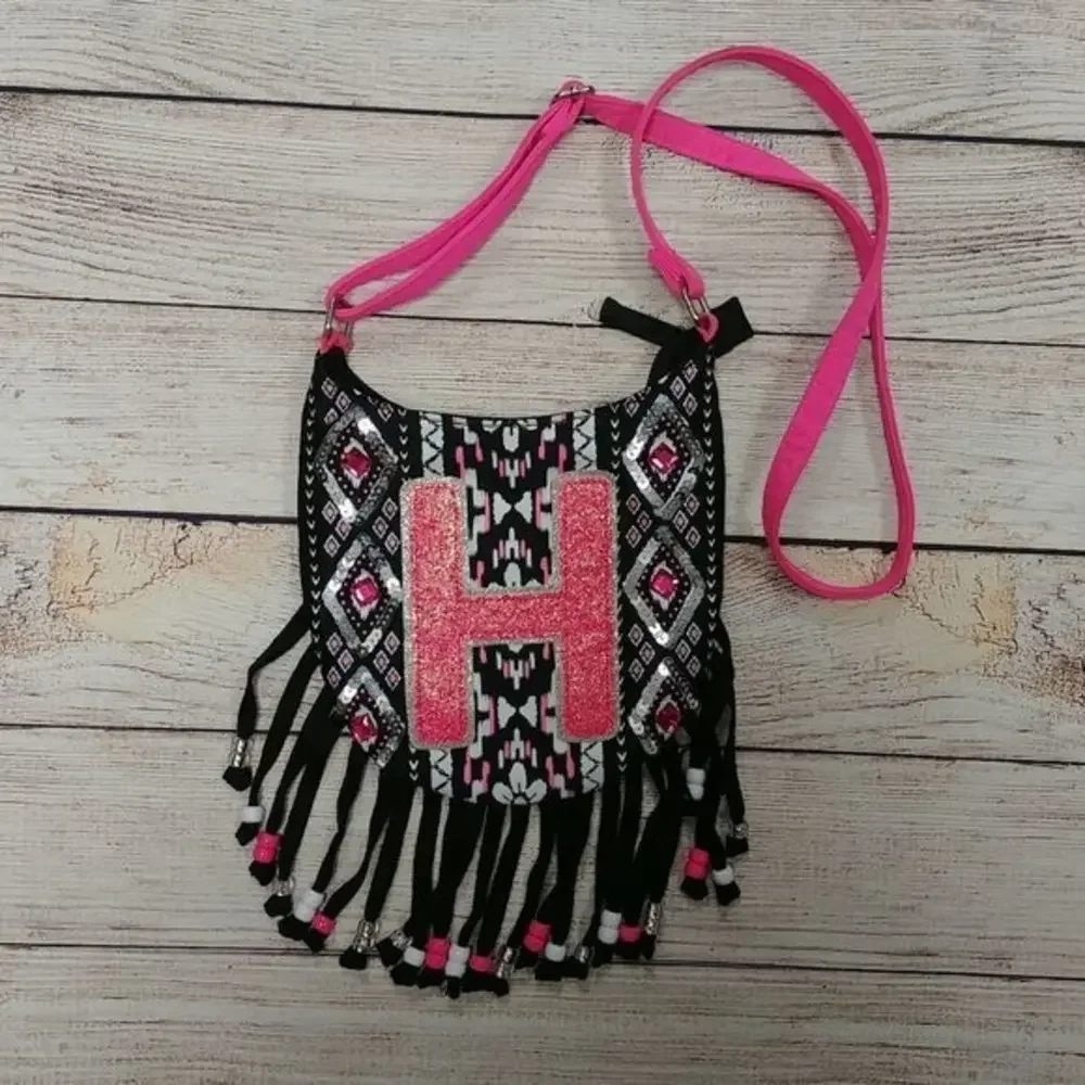 Justice Black‎ Pink Beaded H Child's Handbag