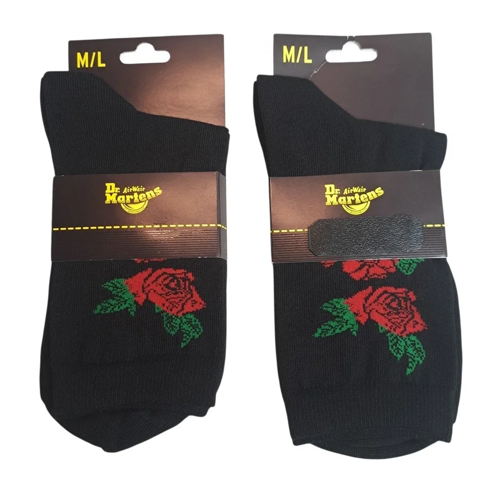 2-Pairs Dr. Martens Vonda Short Socks Women's Size‎ M/L Black Floral Print
