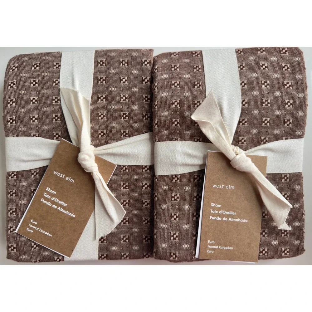 West Elm Reversible Micro Pattern Auburn 100% Cotton 2 Euro Shams NWT Retail $98