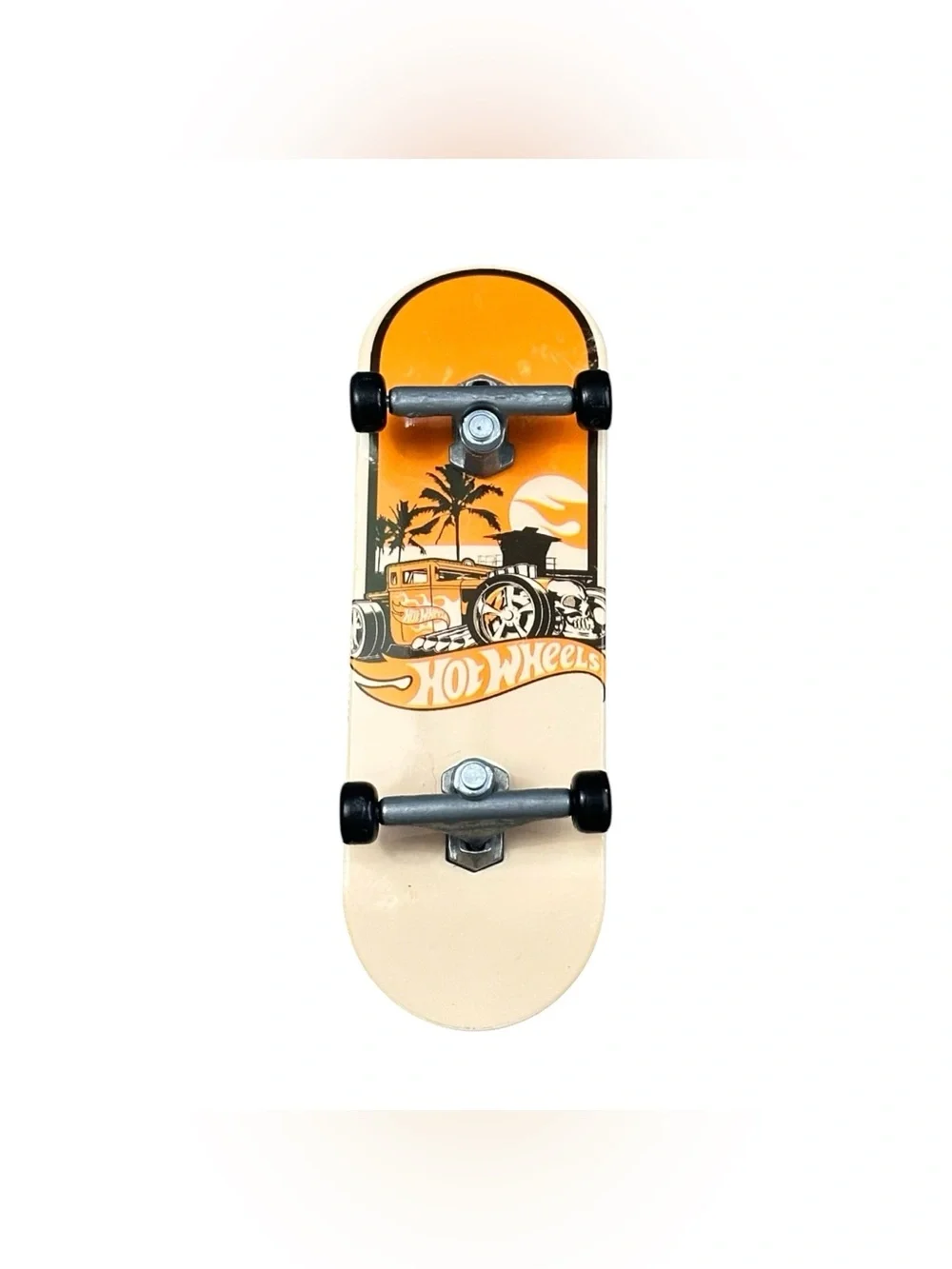 Hot Wheels Fingerboard Mini Skateboard Orange Hot Rod Skull Palm Trees Tech Deck