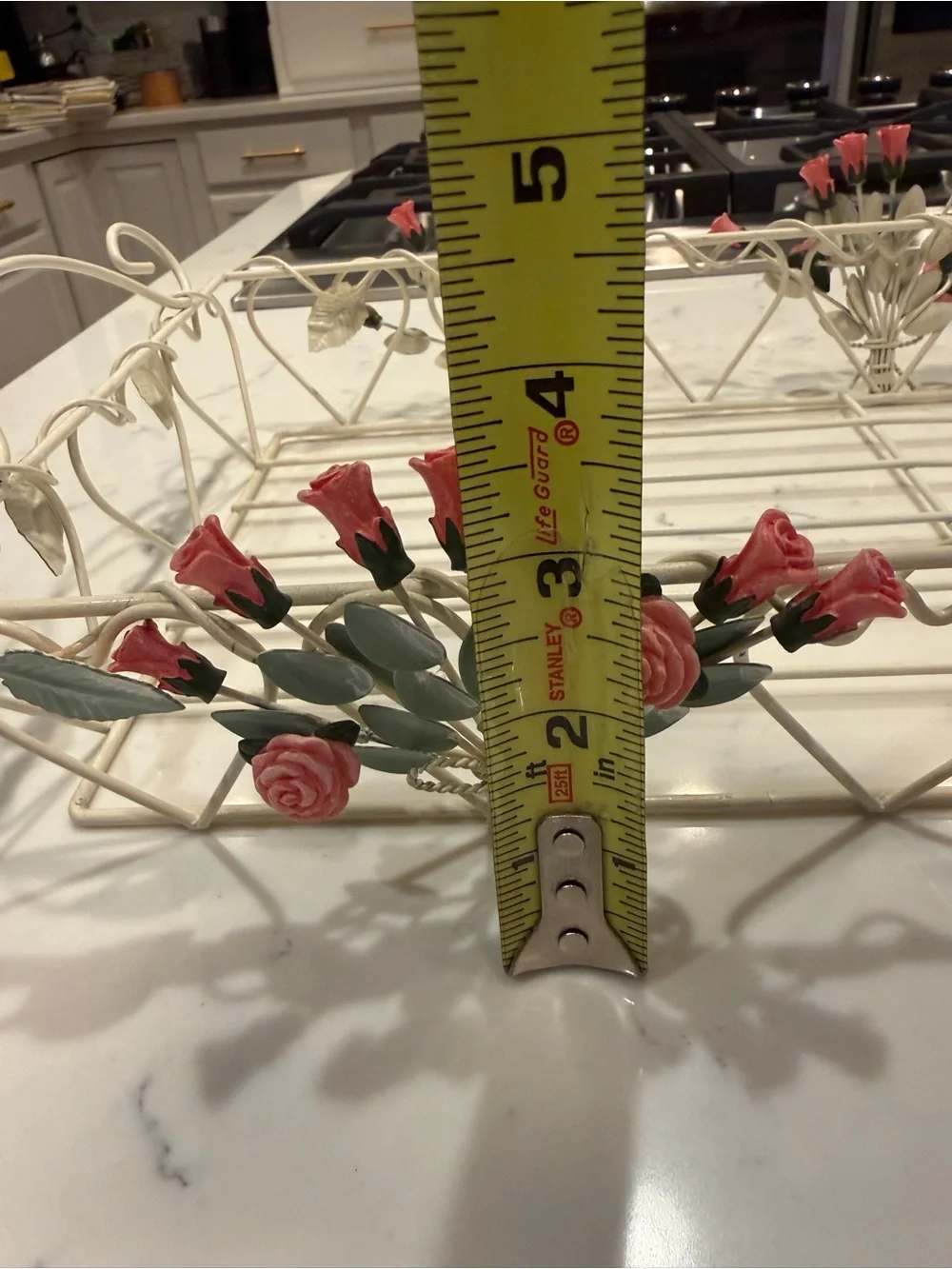 Vintage Cottage Cream Metal Wire Rose Tray Shabby Chic Pink Floral Vanity Basket