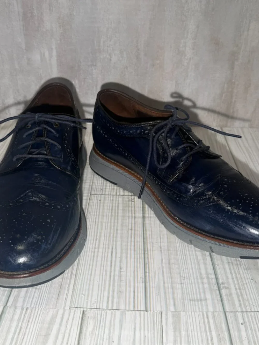 Johnston & Murphy Collection Men's 11 Blue Leather Wingtip Oxford E20 Brazil