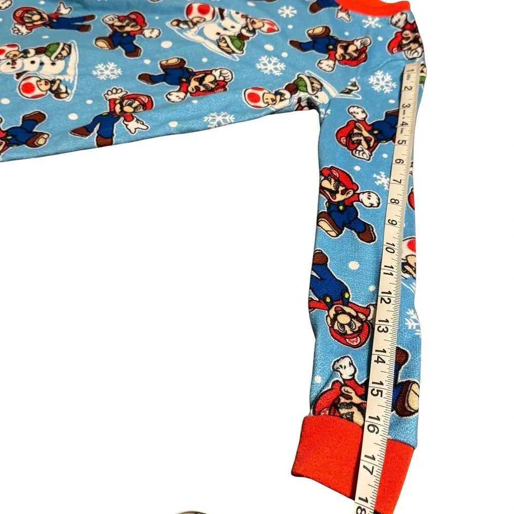 Super Mario Boys Pajama Set Size 10 Snug Fit Long Sleeve Top & Pants Winter Snow