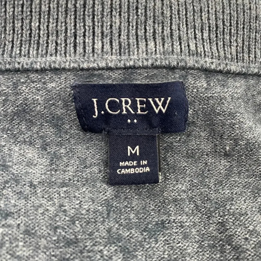 J. Crew Sweater Mens Medium Gray Merino Wool 1/4 Zip Pullover Jumper Preppy