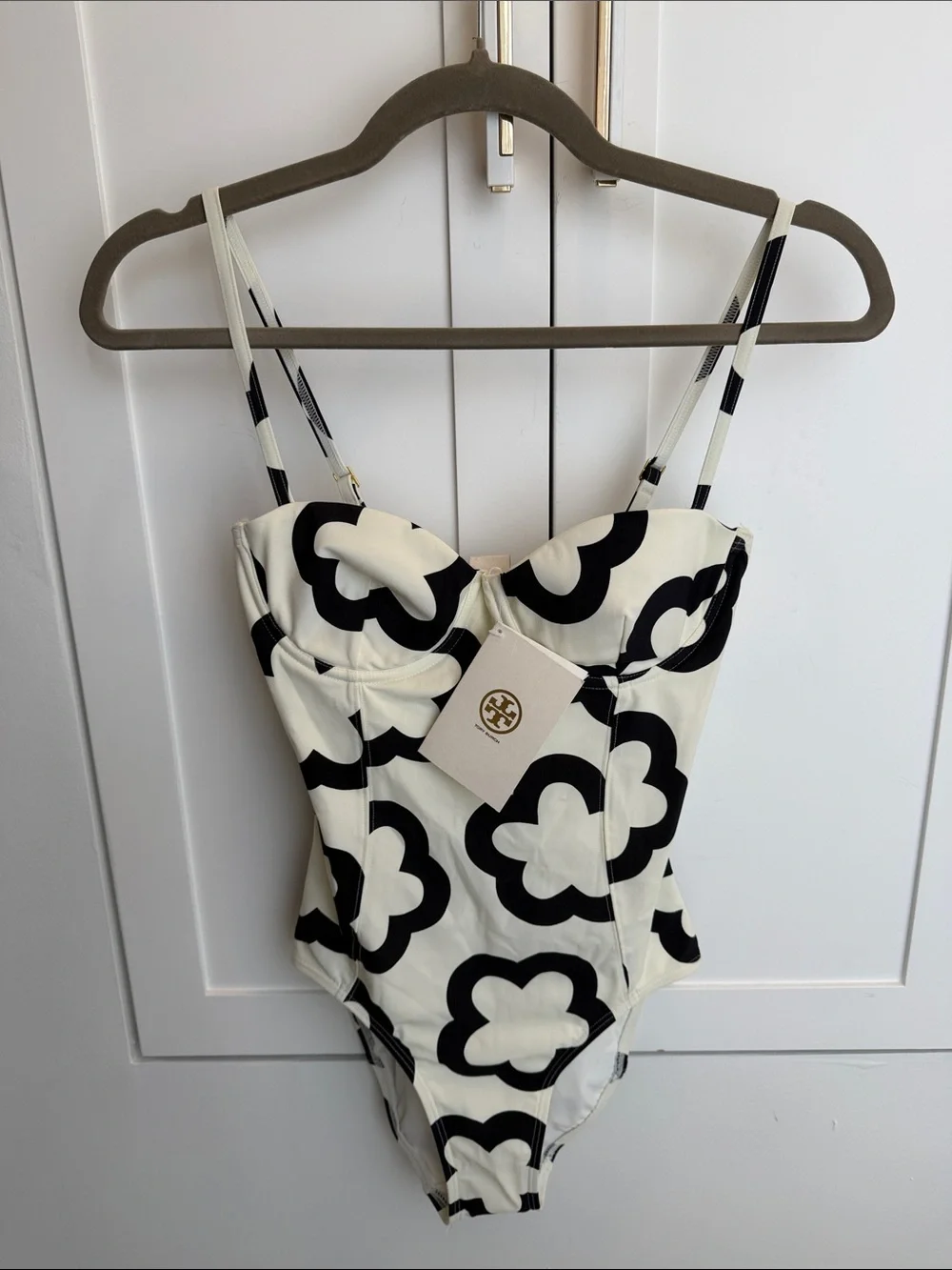 Tory Burch Black & White Floral-Print One-Piece Swimsuit