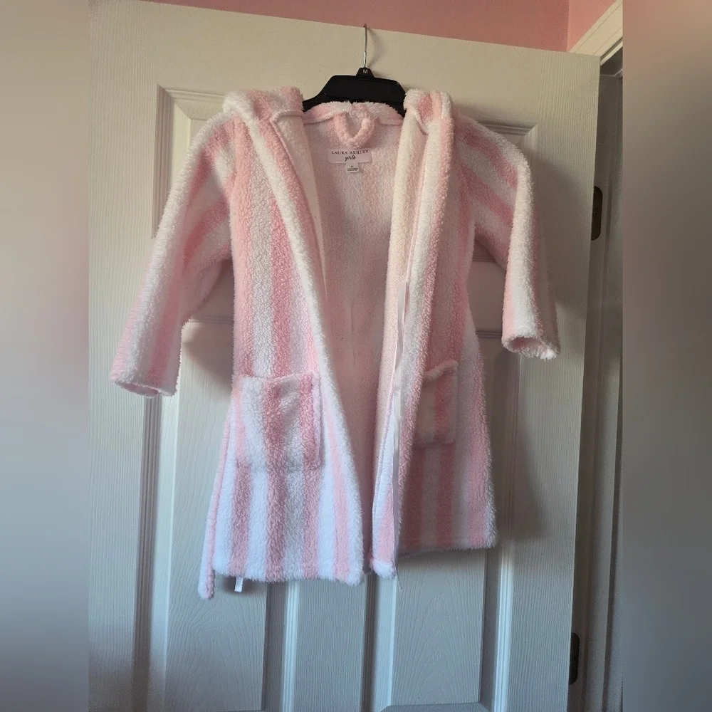 Laura Ashley Girls Pink and White Striped Bunny Robe Size 4t