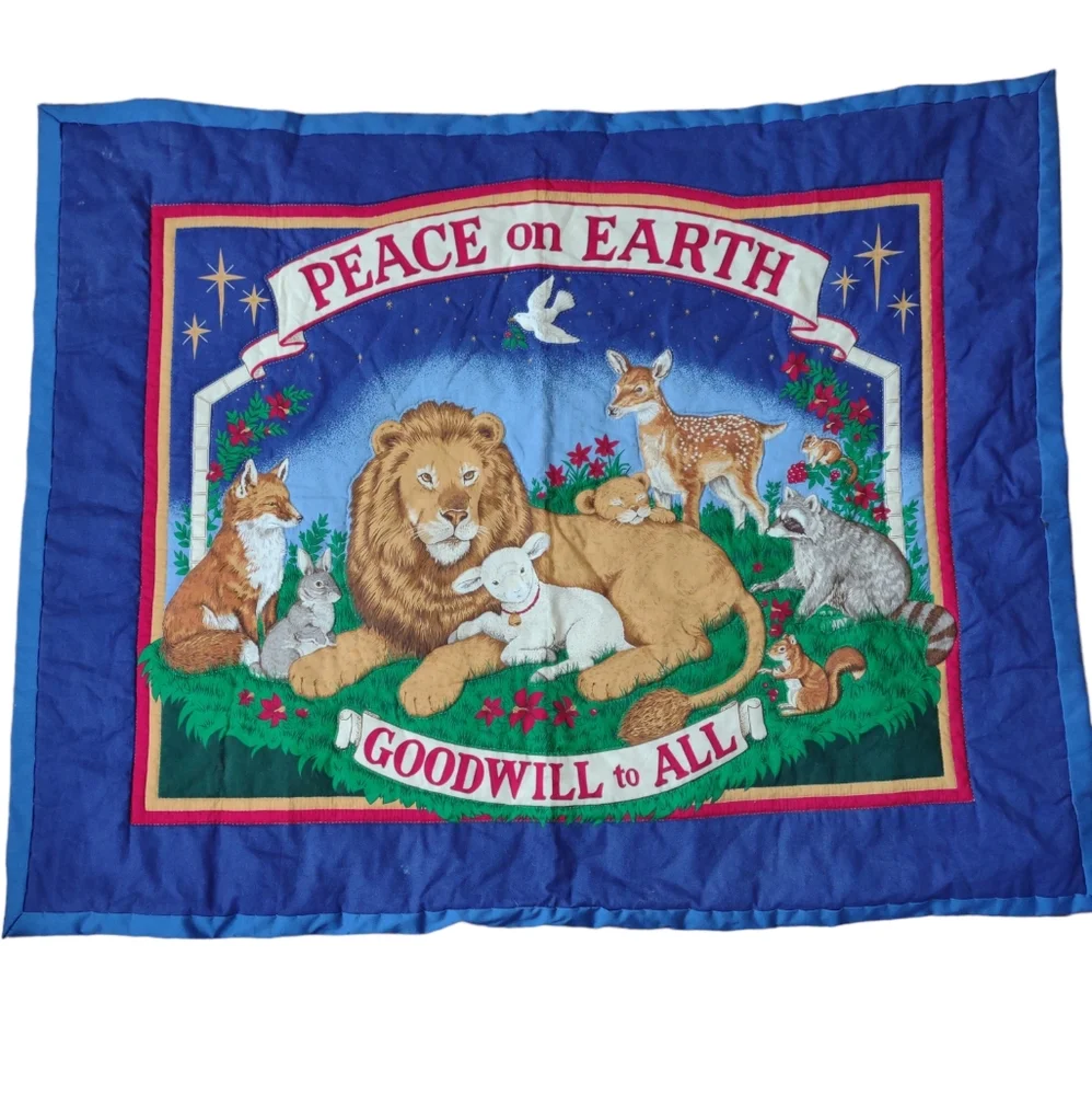 Peace on Earth Goodwill to all Christmas blanket wall hanging 44x34