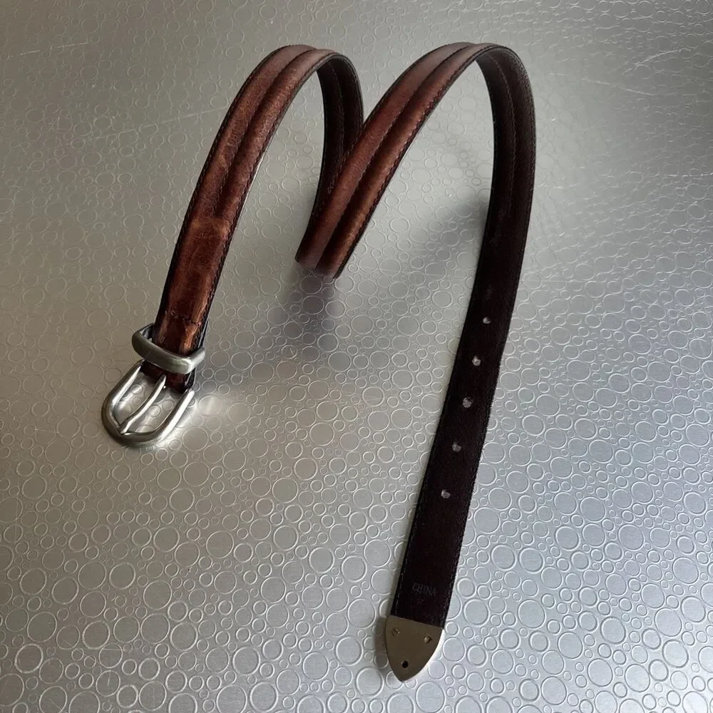 Vintage Unbranded Ranger Belt 3pc Metal Buckle Set 31 32 33 Skinny Boho Western