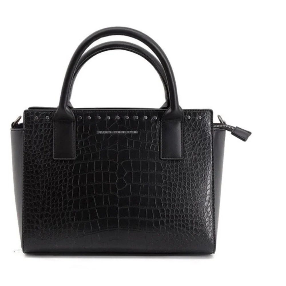 French Connection Jessamy Croco Satchel Black NWT