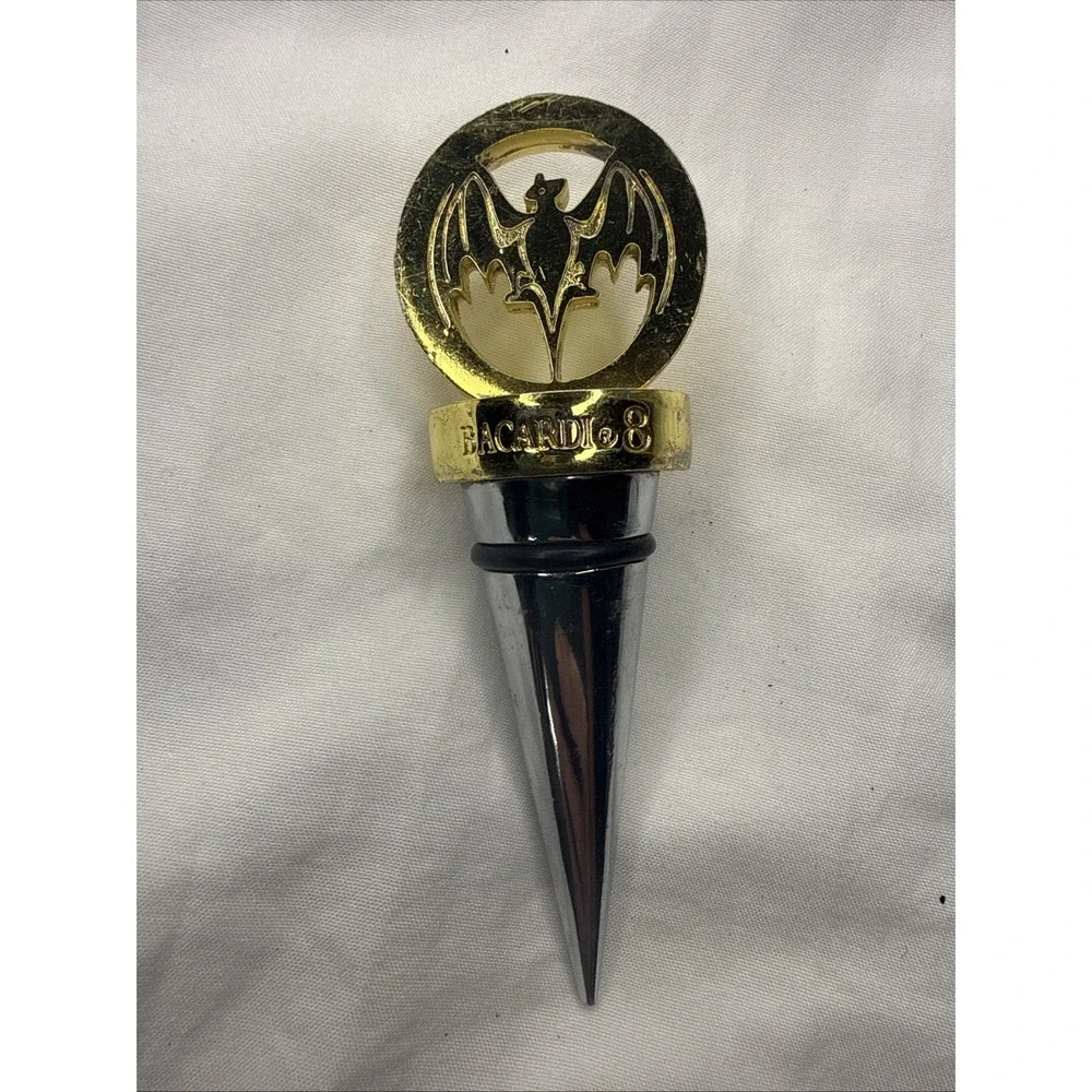 Bacardi 8 Chrome Bottle Cork Stopper With Wooden Bat Logo