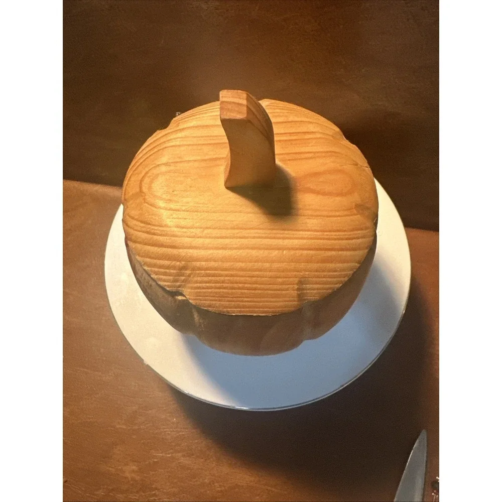 Hand Carved Wooden Pumpkin Trinket Box with Lid 5X5